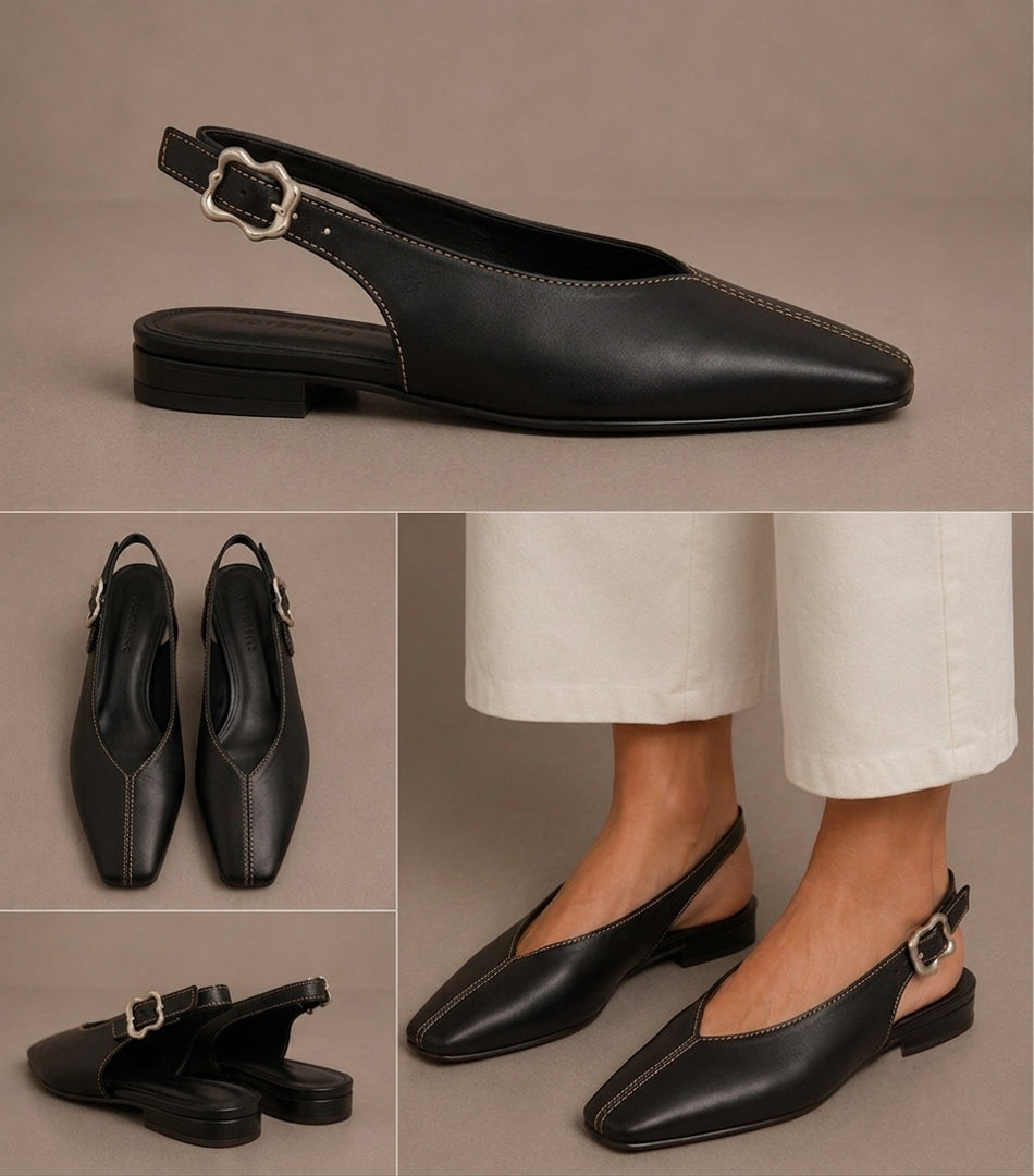 THE FIONA SLINGBACK BLACK LEATHER