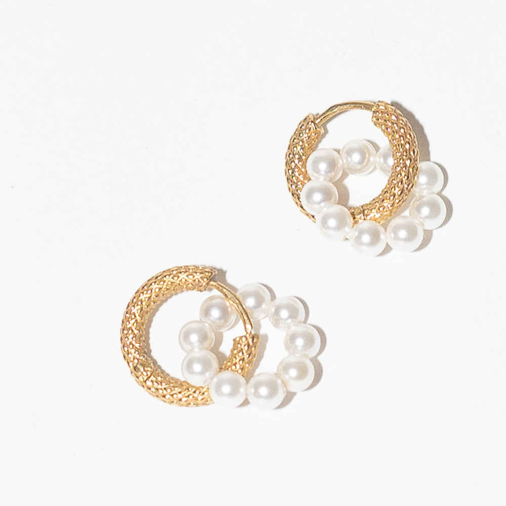 Pearl and Gold Double Hoops earrings