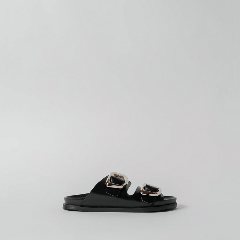 THE PERNILLE BLACK LEATHER SILVER BUCKLE
