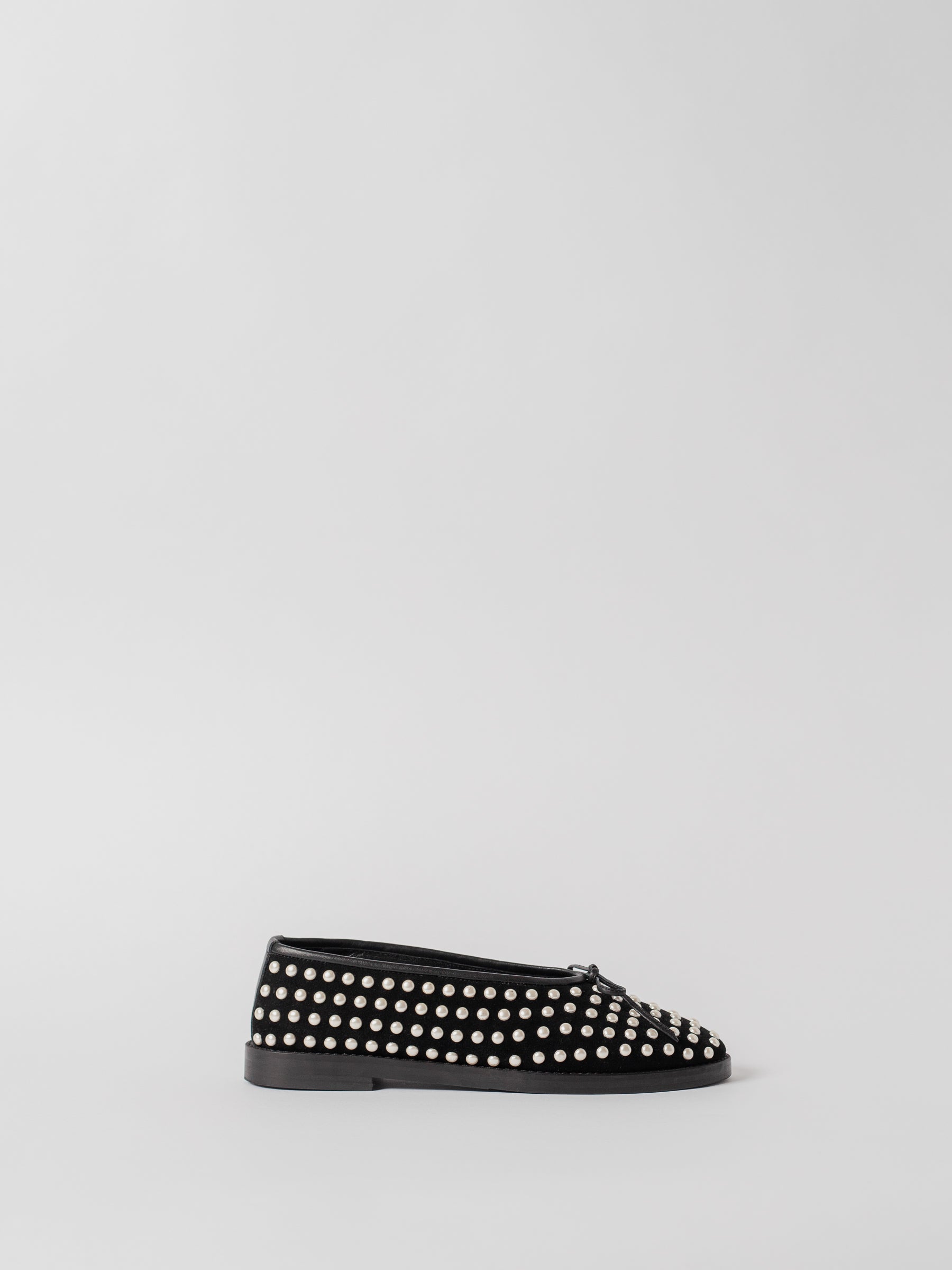 Blankens The Coco Flat Black Suede and Pearls ballerina
