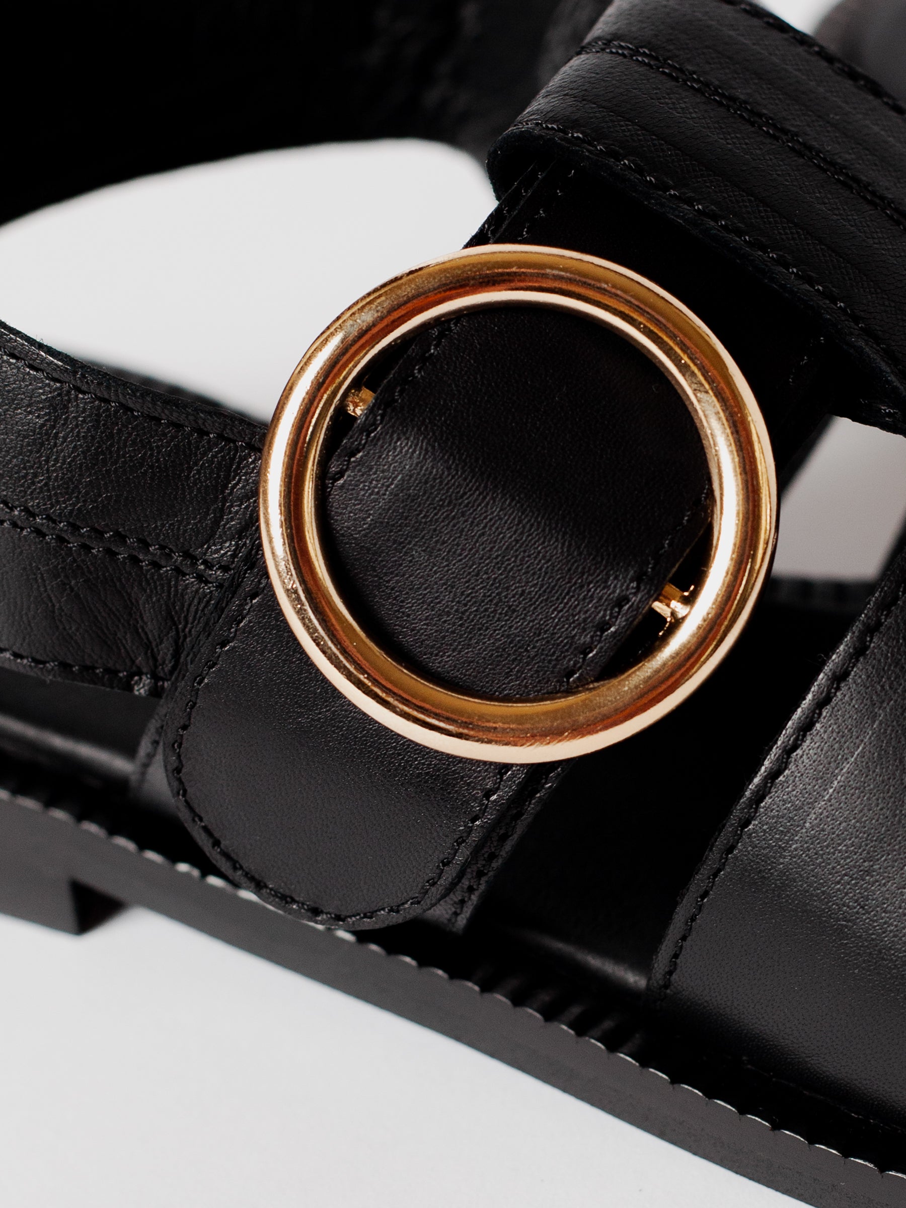 Blankens The Palermo black leather sandal with gold buckle